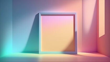 Soft pastel gradient with oversized empty photo frame casting a shadow.