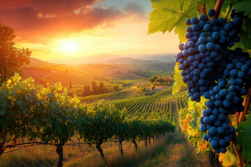 Canvas Print - Sunset Vineyard.