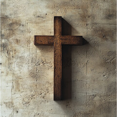 Wooden cross on the wall, on an abstract textured background