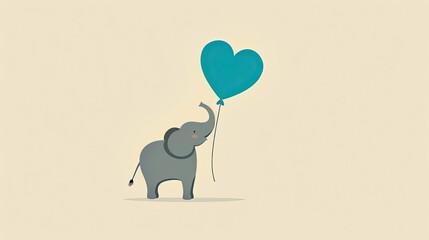 Poster - an elephant holding a blue heart-shaped balloon