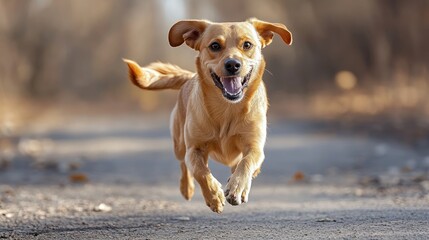 Wall Mural - A Happy Dog Running Towards Camera