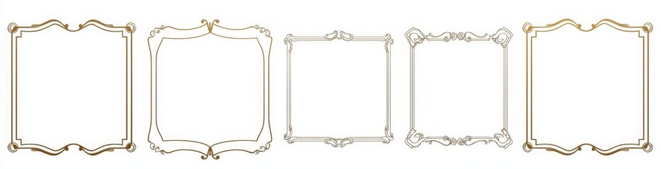 Set of gold decorative horizontal floral elements, corners, borders, and frames