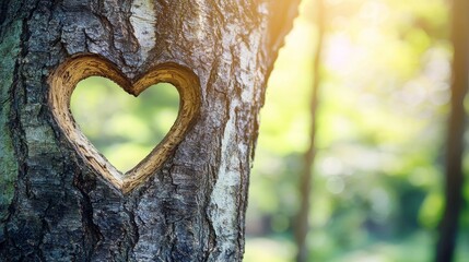 This is a picture of a natural heart formed in the trunk of a tree in a vibrant green forest. Valentine's day background.