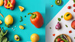 © sabyna75 - Fresh Vegetables and Fruits on Blue Background