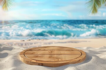 Wall Mural - Wooden surface on sandy beach