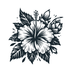 Sticker - The hibiscus flower. Black white vector illustration.
