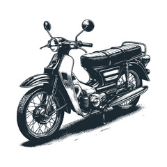 Canvas Print - The super cub mini moped. Black white vector logo illustration.
