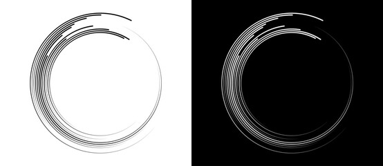 Abstract background with lines in circle. Art design spiral as logo or icon. A black figure on a white background and an equally white figure on the black side.