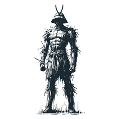 Wall Mural - The Ronin warrior. Black white Vector illustration.
