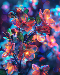 Wall Mural - flower in neon light