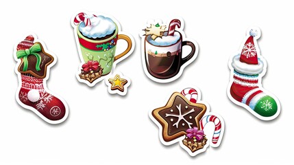 Poster - A set of Christmas-themed stickers featuring hot cocoa, candy canes