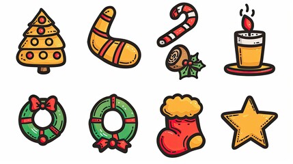 Wall Mural - A set of Christmas-themed stickers featuring hot cocoa