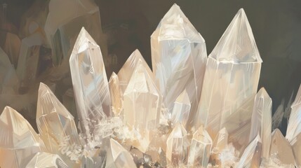 Canvas Print - A cluster of quartz crystals, sparkling with a soft, ethereal glow.