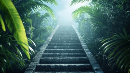 Canvas Print - Stone Steps in a Tropical Jungle.