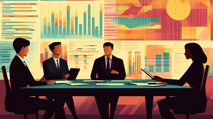 A business meeting where insurance policies are being discussed, with documents and graphs. copy space for text.