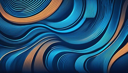 Wall Mural - Abstract retro background in blue with stripe patterns, showcasing vibrant, wavy, and neon elements.