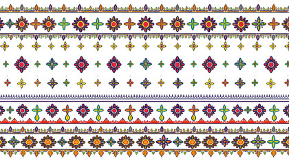 multi colored decorated hand drawn rendered traced ornamental all over base background repeat pattern geometrical texture border ethnic tribal creative design isolated with white highlights, png