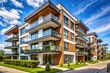 © Man888 - Contemporary multi-apartment residential building with sleek modern facade, featuring large windows, balconies, and clean-lined architecture