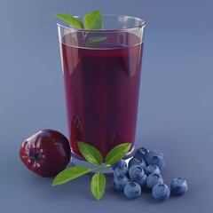 Wall Mural - A glass of blueberry juice with fresh blueberries and a plum.