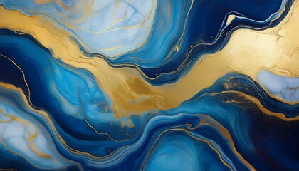 Wall Mural - Luxurious abstract background, blue and gold textures, fluid paint patterns, rainbow stone effect, elegant wallpaper.