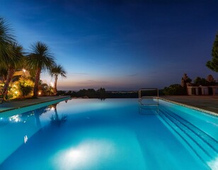 Poster - Offers a unique perspective of a swimming pool at night, highlighting the playfulness and relaxation of a summer evening.