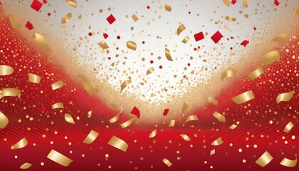 Wall Mural - Playful pattern of red and gold confetti, bursting with energy, for festive messages.