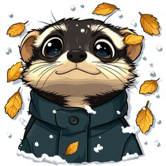 Wall Mural - Cute Ferret Wearing a Winter Coat in the Snow