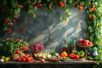 Wall Mural - Tantalizing Food Background with a Feast of Flavors