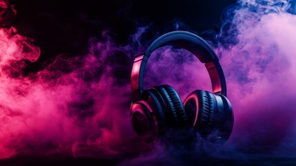 On a Dark background, a colorful explosion can be seen on a gaming headset