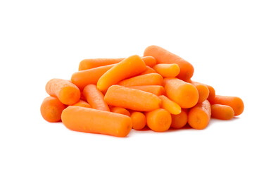 Pile of baby carrots isolated on white