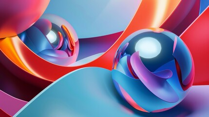 Wall Mural - abstract 3d shapes with vibrant colors and retro-futuristic style. a blend of modern and classic aes