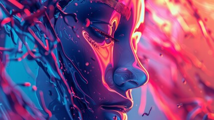Wall Mural - abstract portrait of a woman in vibrant neon colors, futuristic and edgy digital art, y2k aesthetics