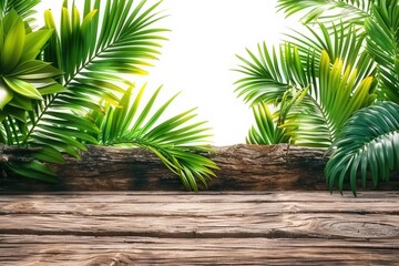 Poster - Tropical leaves frame wood