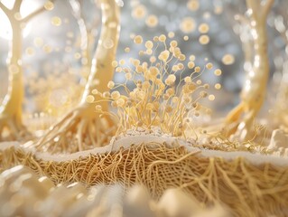 Wall Mural - microscopic visualization of hair follicle stimulation with energizing molecules, illustrating hair 
