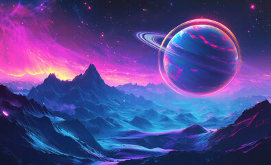 Wall Mural - Planet & Mountains.