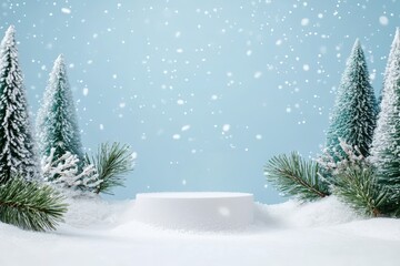 Sticker - Snowy winter scene with podium