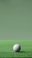 Wall Mural - A white golf ball on green grass, near a putter shadow. Simple, serene scene with focus on the ball's significance in a peaceful setting.