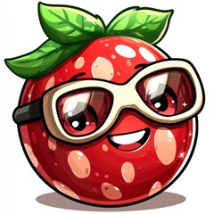 Sticker - Smiling Cartoon Strawberry Wearing Sunglasses