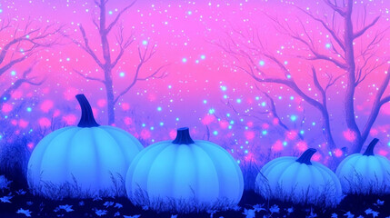 Wall Mural - Beautiful magical illustration with pumpkins