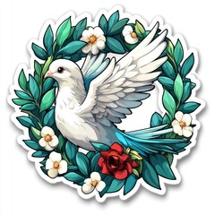 Poster - Dove of Peace in a Floral Wreath