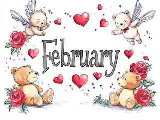 February illustrated with colorful seasonal icons