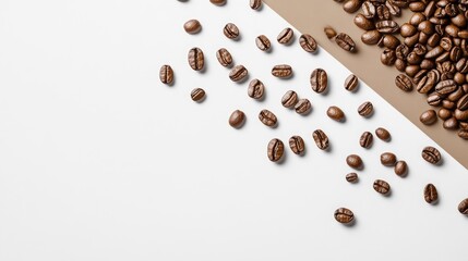 Poster - Coffee beans scattered across a minimalist, monochrome background