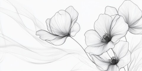 This minimalist illustration features delicate abstract flowers in black and white, enhancing modern decor and inspiring creativity with its unique charm, ideal for art lovers and designers