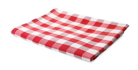 Wall Mural - Folded tablecloth with checkered pattern isolated on white