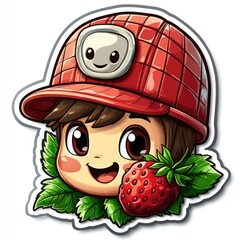 Canvas Print - Cartoon Boy with Strawberry and Red Hat