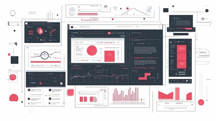 Wall Mural - abstract interface showcasing a data visualization dashboard with charts, graphs, and ui elements in