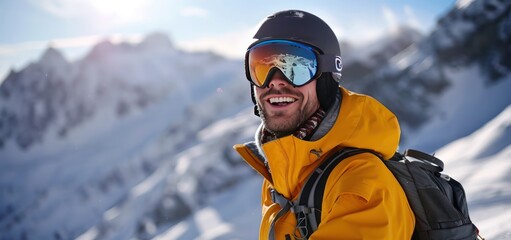 Canvas Print - Smiling  Skiier Enjoying the Mountain View