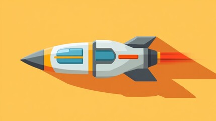 Aufkleber - Flat icon of a spaceship in 3D cartoon rendering with a long shadow outlined design