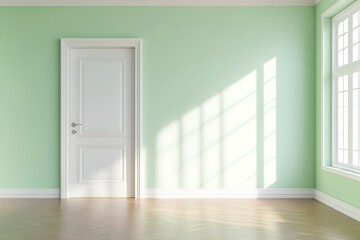 Wall Mural - elegant and spacious light green palace interior with bright white door minimalist and contemporary 