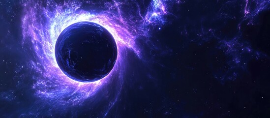 Wall Mural - black hole slowly rotating in space depicted in 3d cartoon rendering showcasing the event horizon